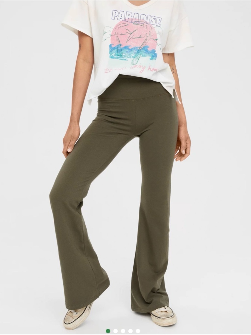 Aerie High-Rise Flare Knit Pants in Olive